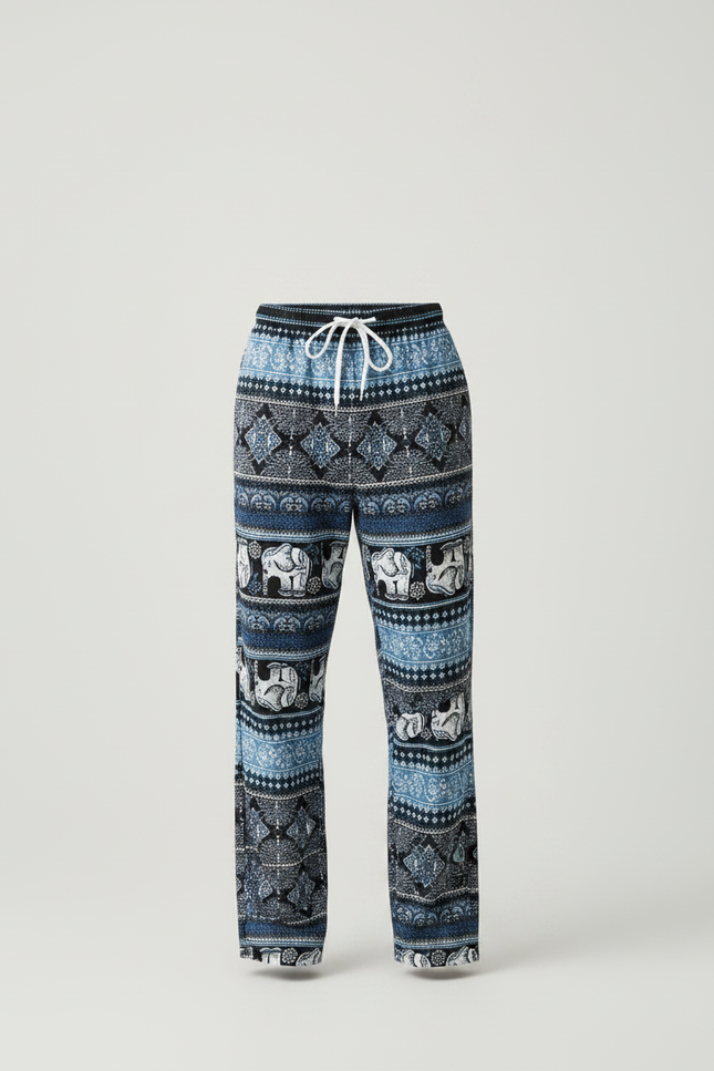 Pantalon Fluide Bleu Éléphant Thaïlandais Hippie Homme - Multicolore Viscose - vue 3