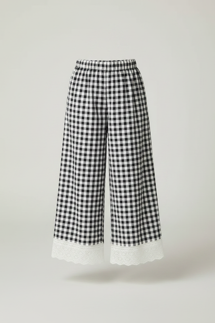 Pantalon Fluide Carreaux Vichy Noir Blanc Ample Enfant - Imprimé Coton - vue 3