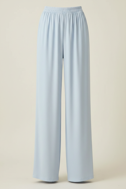 Pantalon Fluide Bleu Ciel Ample Taille Haute Satiné - vue 3