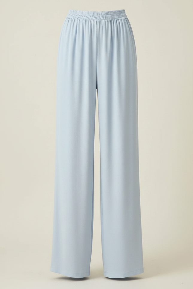Pantalon Fluide Bleu Ciel Ample Taille Haute Satiné - vue 3