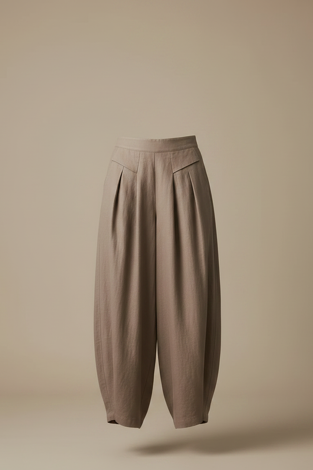 Pantalon Fluide Marron Ample Lin Plissé Élégant - vue 3