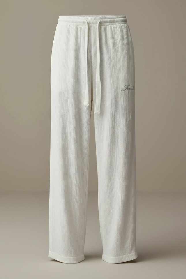Pantalon Fluide Blanc Ample Cordon Tissé Homme - Lin - vue 3