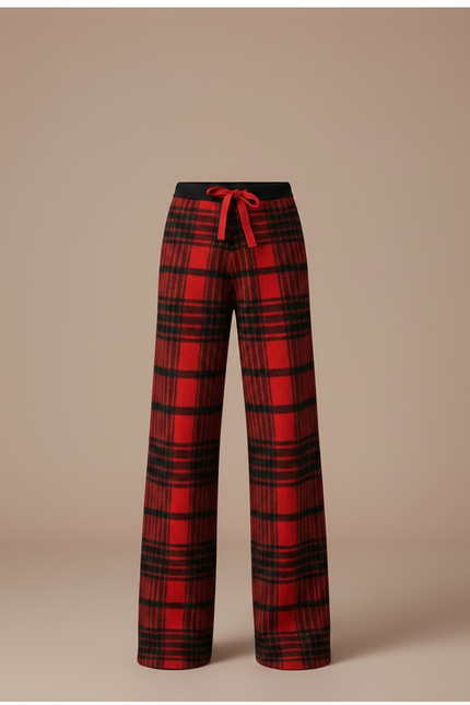 Pantalon Fluide Rouge Carreaux Écossais Laine Ample - vue 3