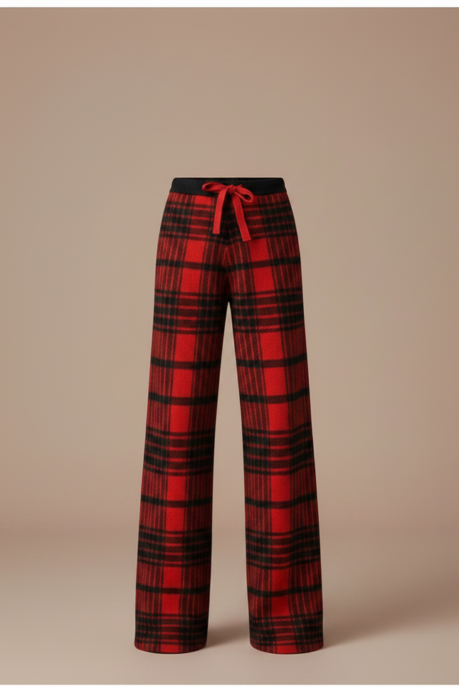 Pantalon Fluide Rouge Carreaux Écossais Laine Ample - vue 3