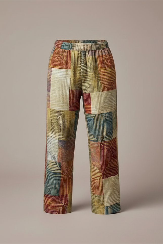 Pantalon Fluide Patchwork Coloré Géométrique Ample Enfant - Multicolore Coton - vue 3