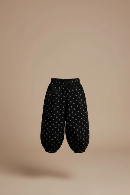 Pantalon Fluide Noir Côtelé Ample Pois Enfant - Imprimé Cordé - vue 3