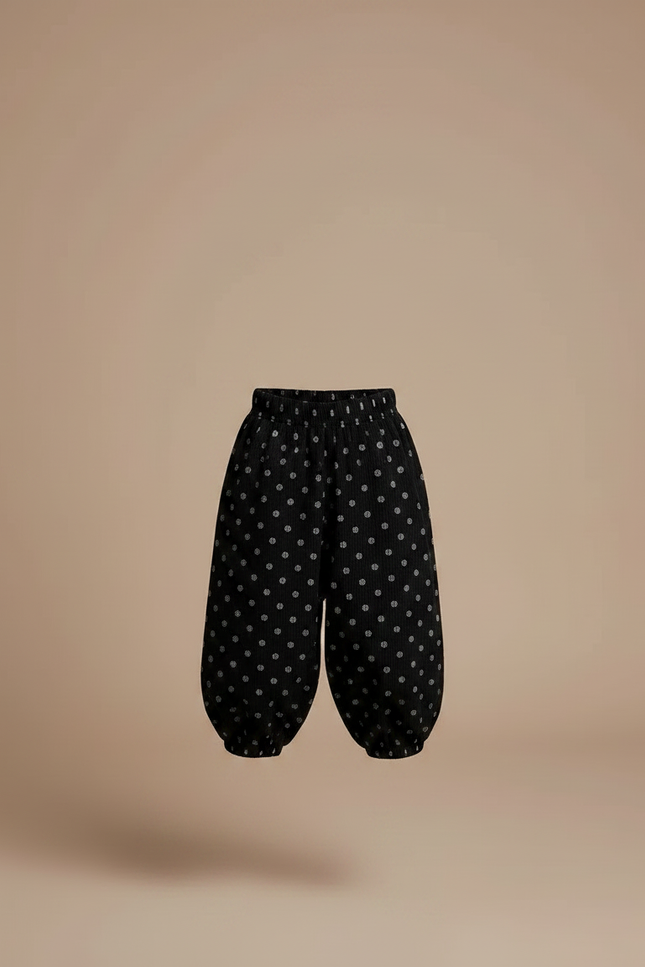 Pantalon Fluide Noir Côtelé Ample Pois Enfant - Imprimé Cordé - vue 3