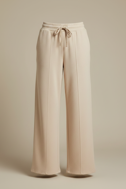 Pantalon Fluide Beige Large Décontracté Cordon Poches - Molleton - vue 3
