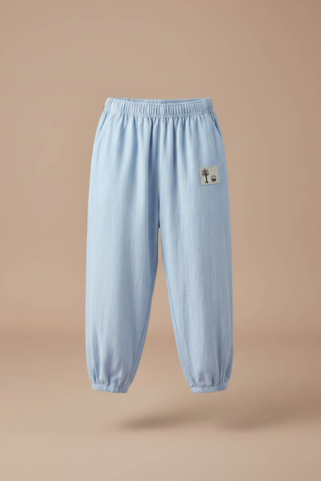 Pantalon Fluide Bleu Coton Ample Brodé Unisexe - Lin - vue 3