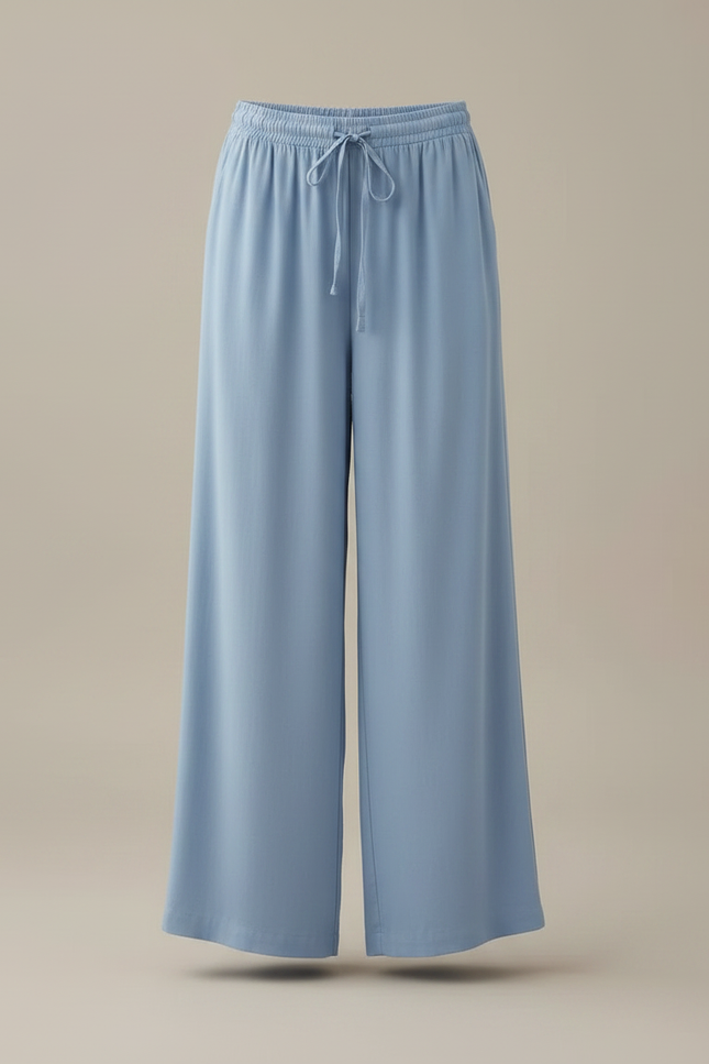 Pantalon Fluide Bleu Ciel Large Ample Décontracté Cordon - Viscose - vue 3