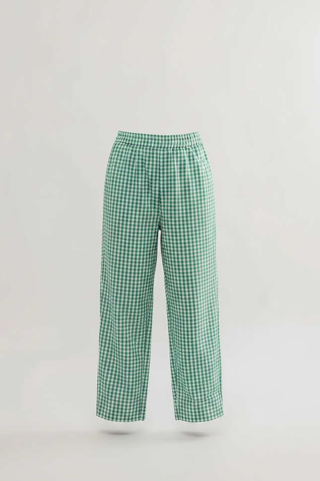 Pantalon Fluide Carreaux Vichy Vert Ample Enfant Coton - vue 3