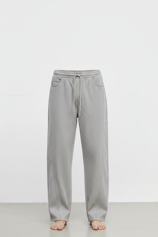 Pantalon Fluide Gris Ample Cordon Décontracté Coton - Molleton - vue 3