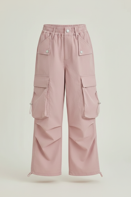Pantalon Fluide Rose Cargo Ample Décontracté Fille - Polyester - vue 3