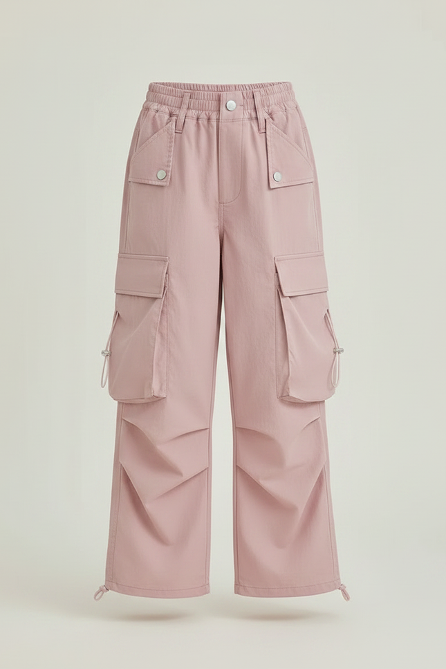 Pantalon Fluide Rose Cargo Ample Décontracté Fille - Polyester - vue 3