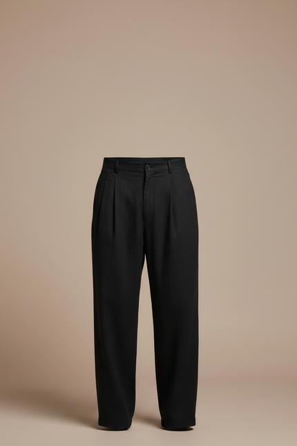 Pantalon Fluide Noir Plissé Ample Lin Homme - vue 3