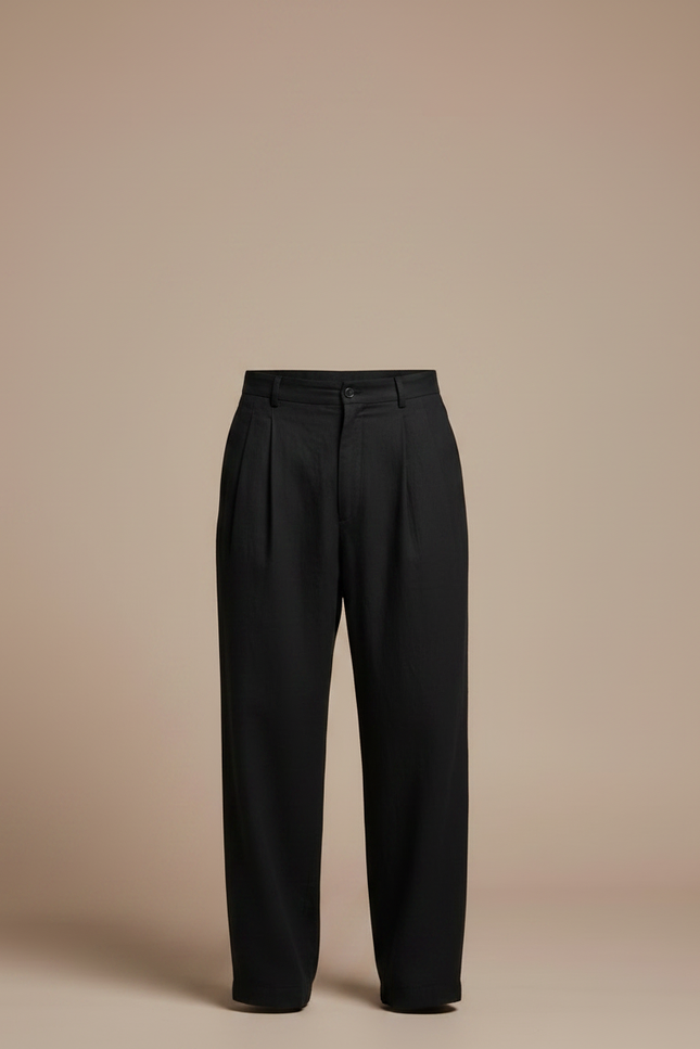 Pantalon Fluide Noir Plissé Ample Lin Homme - vue 3