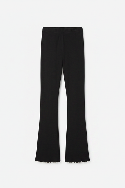 Pantalon Fluide Noir Côtelé Évasé Confortable Fille - Maille - vue 3