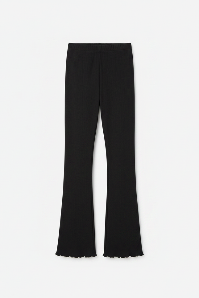 Pantalon Fluide Noir Côtelé Évasé Confortable Fille - Maille - vue 3