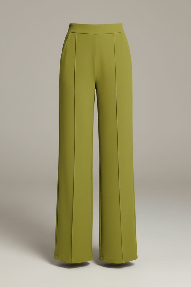 Pantalon Fluide Vert Ample Taille Haute Décontracté Femme - Polyester - vue 3
