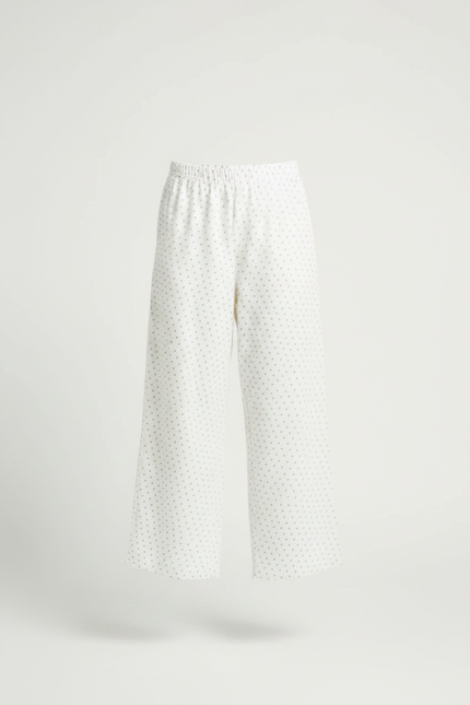 Pantalon Fluide Blanc Ample Pointillé Décontracté Coton - vue 3
