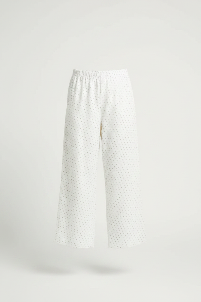 Pantalon Fluide Blanc Ample Pointillé Décontracté Coton - vue 3