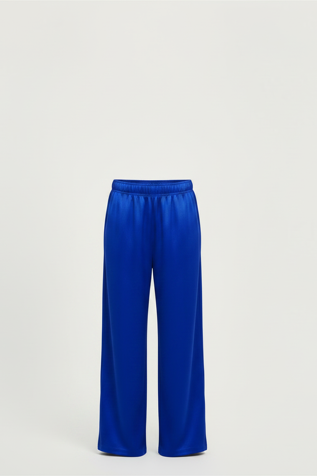 Pantalon Fluide Bleu Royal Satin Ample Élastique - vue 3