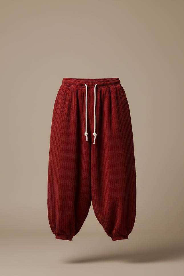 Pantalon Fluide Rouge Côtelé Ample Confortable Décontracté Homme - Bordeaux Cordé - vue 3
