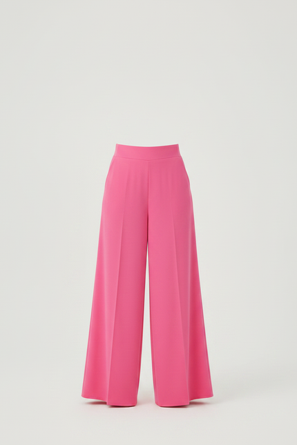 Pantalon Fluide Rose Vif Ample Taille Haute Élégant - Polyester - vue 3