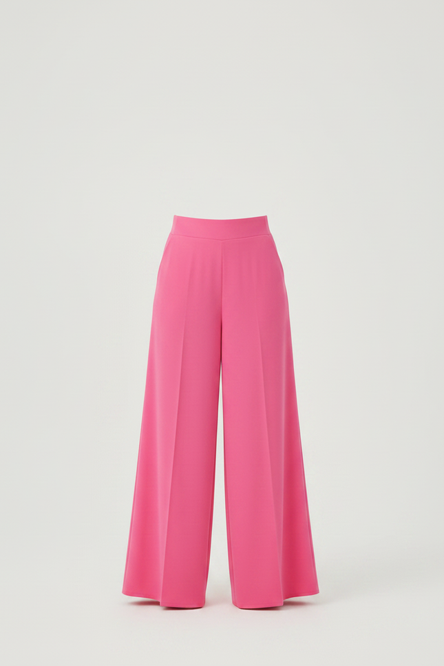 Pantalon Fluide Rose Vif Ample Taille Haute Élégant - Polyester - vue 3