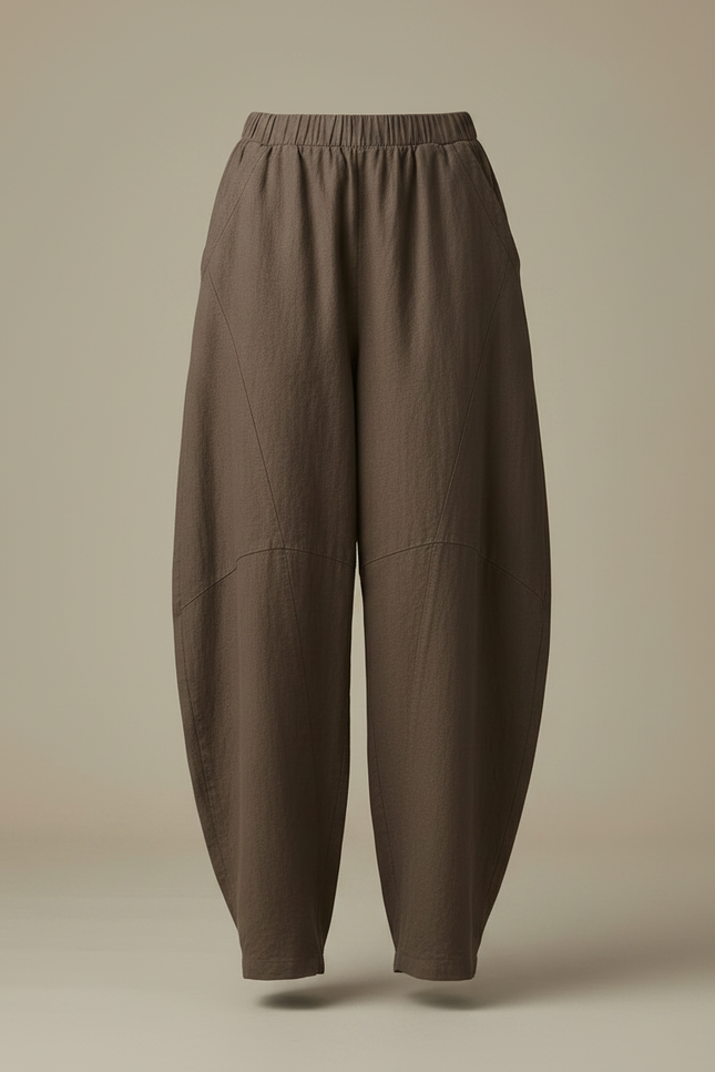 Pantalon Fluide Marron Ample Lin Décontracté Élastique Harem - vue 3