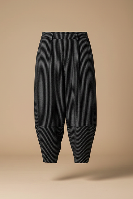 Pantalon Fluide Noir Rayé Ample Harem Coton - vue 3