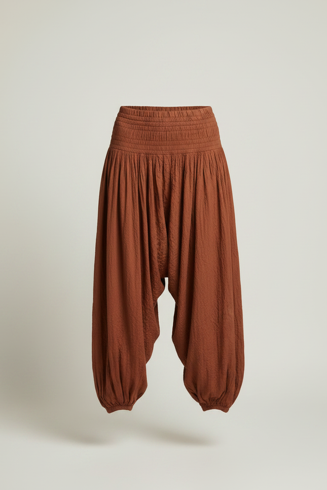 Pantalon Fluide Marron Ample Plissé Décontracté Femme - Lin - vue 3
