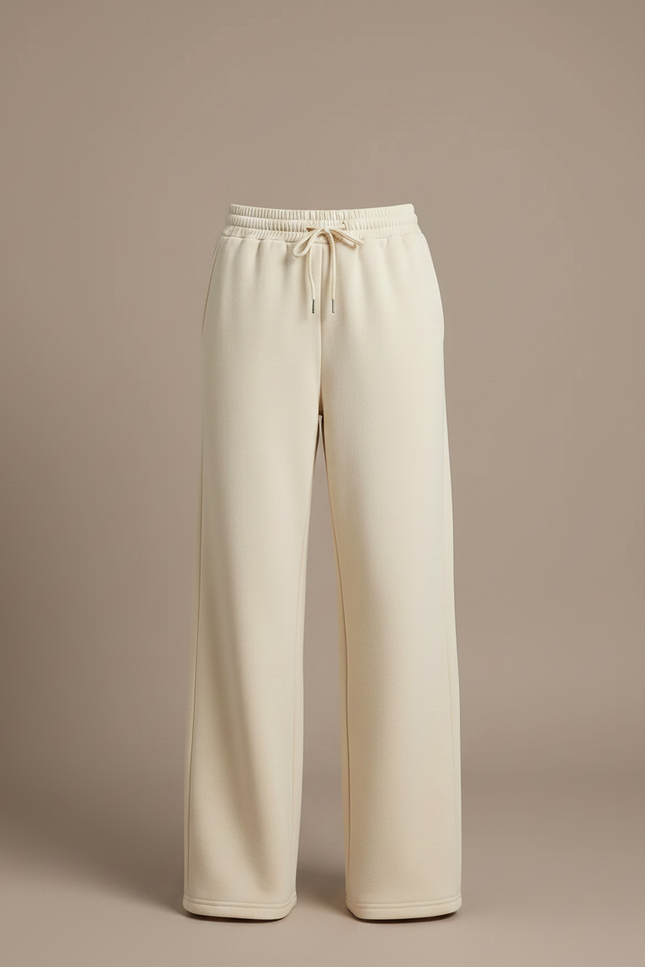 Pantalon Fluide Écru Ample Cordon Décontracté - Beige Molleton - vue 3