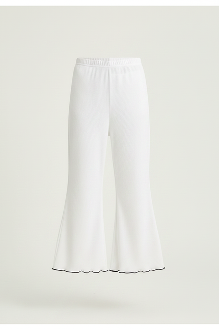 Pantalon Fluide Blanc Côtelé Évasé Fille Estival - Maille - vue 3
