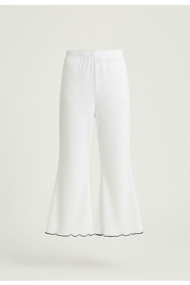 Pantalon Fluide Blanc Côtelé Évasé Fille Estival - Maille - vue 3