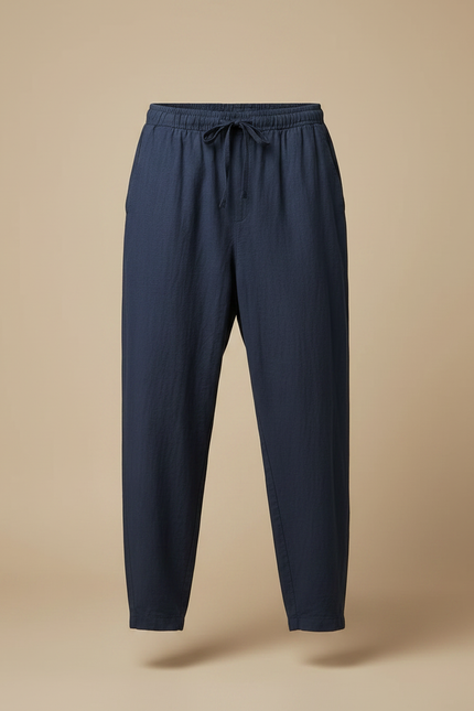 Pantalon Fluide Coton Lin Bleu Marine Ample Décontracté Homme - vue 3