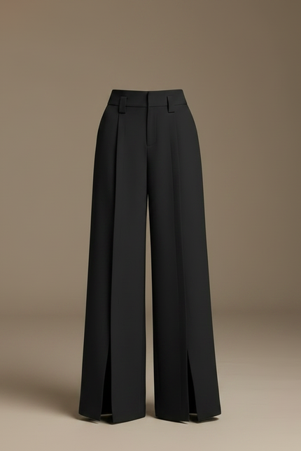 Pantalon Fluide Fendu - Noir Polyester - vue 3
