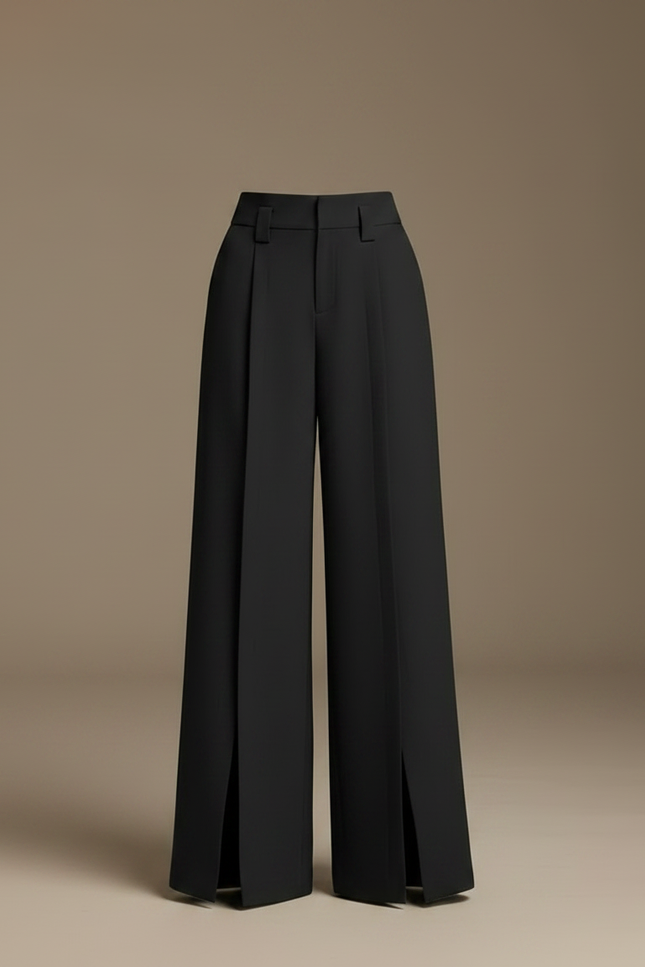 Pantalon Fluide Fendu - Noir Polyester - vue 3