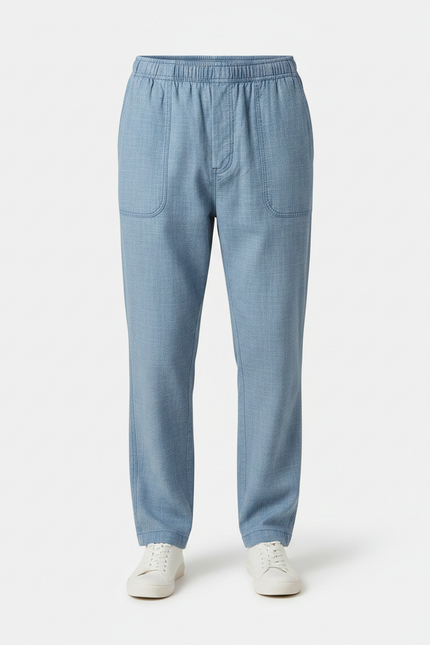 Pantalon Fluide Homme Bleu Ciel Droit Décontracté - Lin - vue 3
