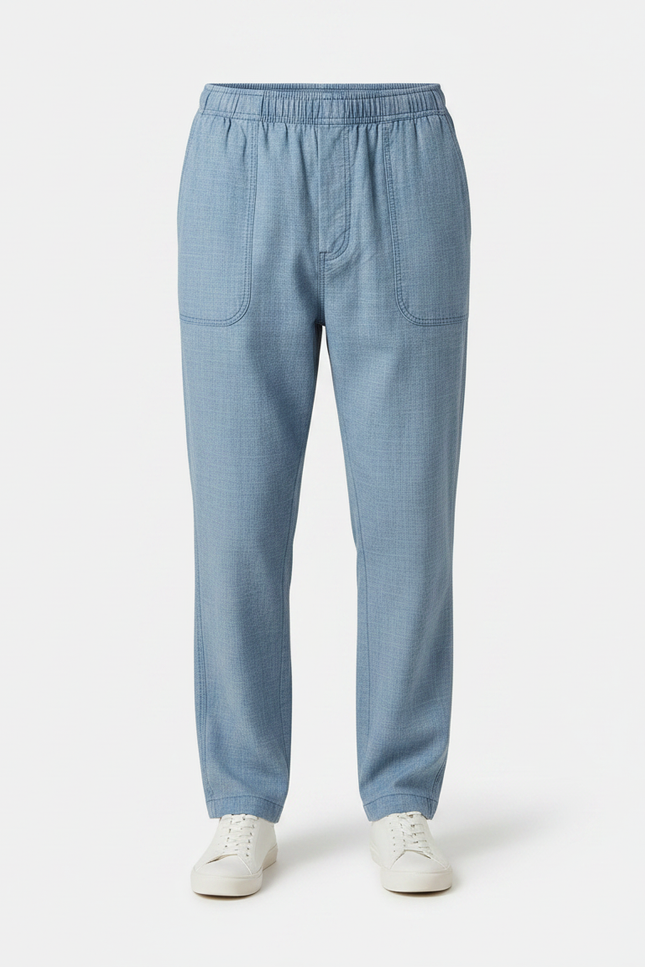 Pantalon Fluide Homme Bleu Ciel Droit Décontracté - Lin - vue 3