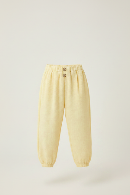 Pantalon Fluide Jaune Clair Texturé Ample Élastiqué Enfant - Maille - vue 3