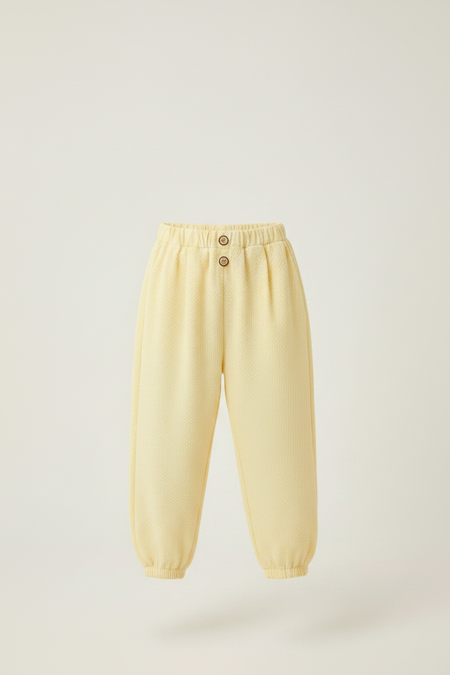 Pantalon Fluide Jaune Clair Texturé Ample Élastiqué Enfant - Maille - vue 3
