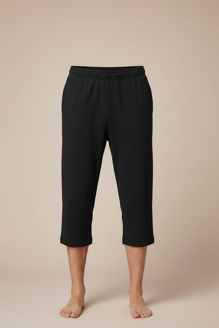 Pantalon Fluide Noir Court Homme Décontracté Coton - Molleton - vue 3
