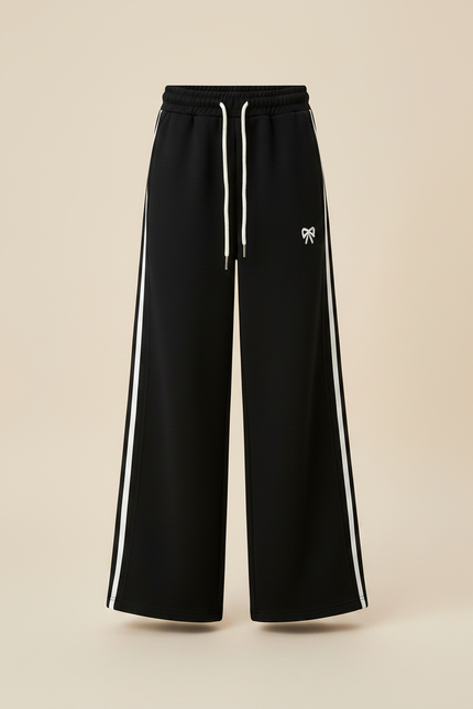 Pantalon Fluide Noir Rayures Blanches Sport Ample - Molleton - vue 3