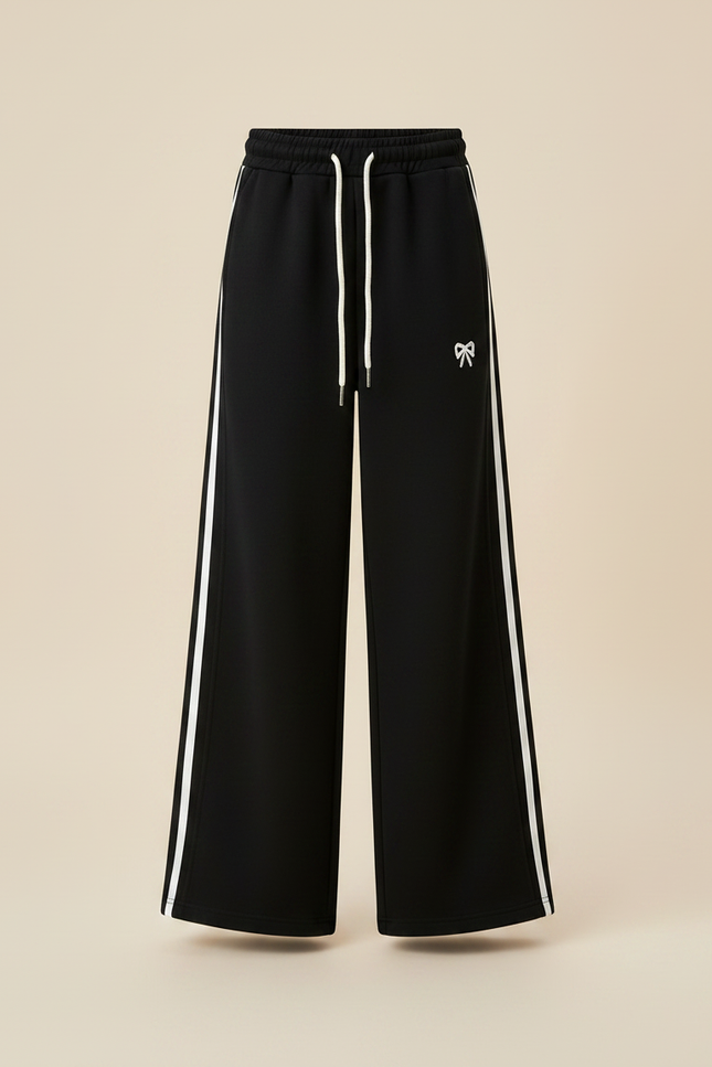 Pantalon Fluide Noir Rayures Blanches Sport Ample - Molleton - vue 3