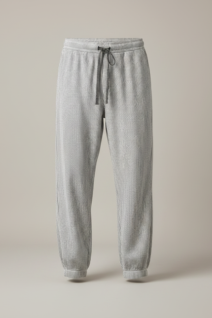 Pantalon Fluide Rayé Noir Blanc Ample Homme - Imprimé Lin - vue 3