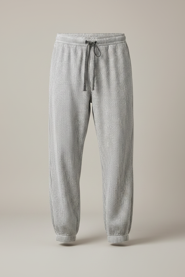 Pantalon Fluide Rayé Noir Blanc Ample Homme - Imprimé Lin - vue 3