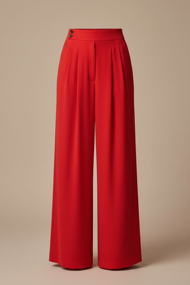 Pantalon Fluide Rouge Ample Plissé Taille Haute Élégant - Polyester - vue 3