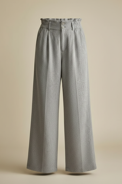 Pantalon Fluide Gris Ample Taille Haute Boutons - Molleton - vue 3