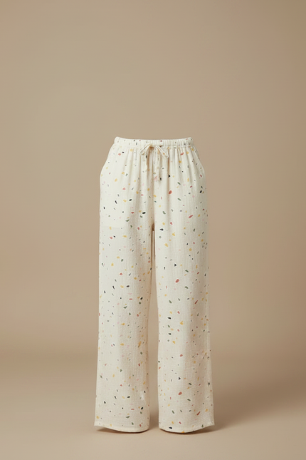 Pantalon Fluide Écru Ample Moucheté Coton Décontracté - Multicolore - vue 3